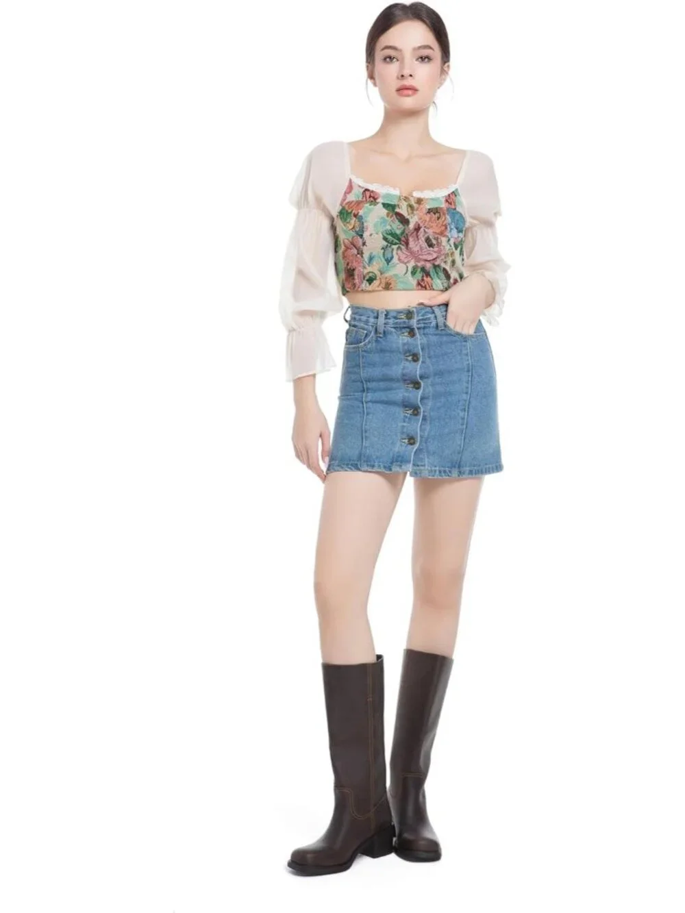 Women's Matte Dark Brown Mid Calf Block Low Heel Square Toe Comfortable Boots - Picture 4 of 6